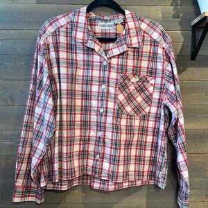 Cabin Creek size X-Large cropped plaid button down top
